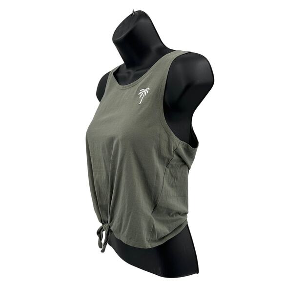 H&M Basic Tank Top Girls 16/18 Green Knotted Hem Cropped Palm Tree Embroidered - Picture 3 of 9